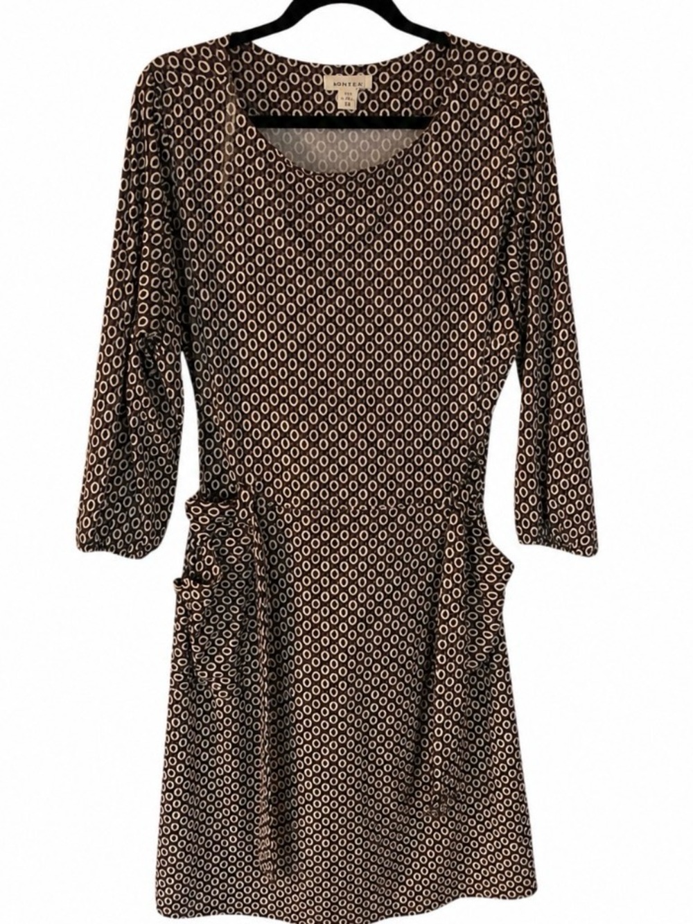 Monteau Black and Cream Geometric Long Sleeve Scoop Dress